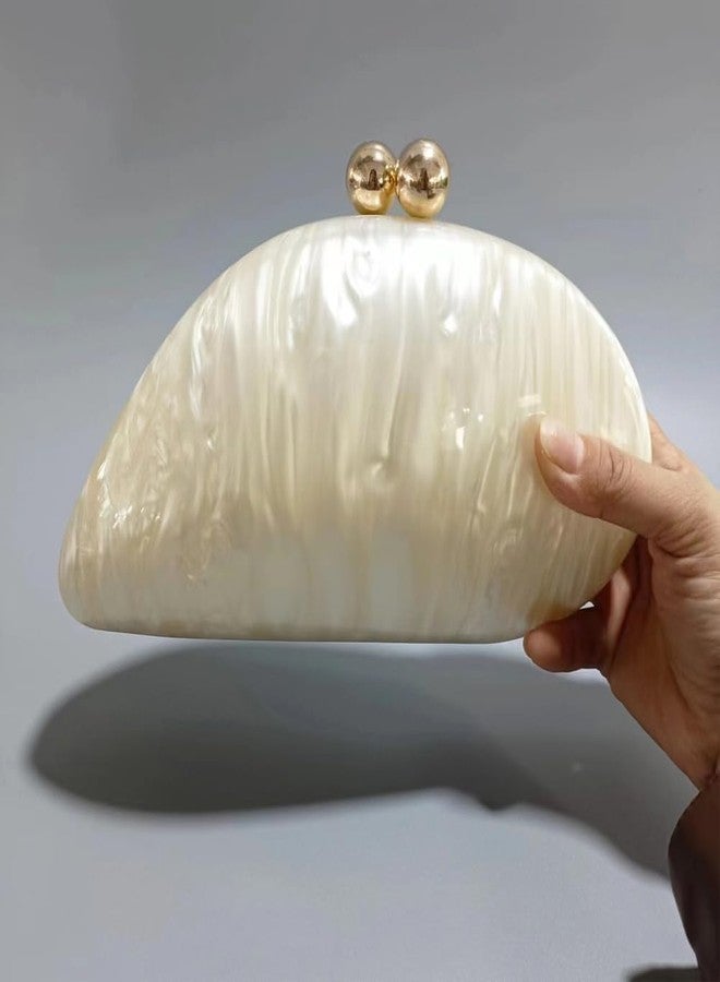 CUXVA Acrylic Shell Shaped Bag Luxury Marble Clutch Evening Purses for Women Glitter Handbag for Wedding Cocktail Party Prom - Image 2
